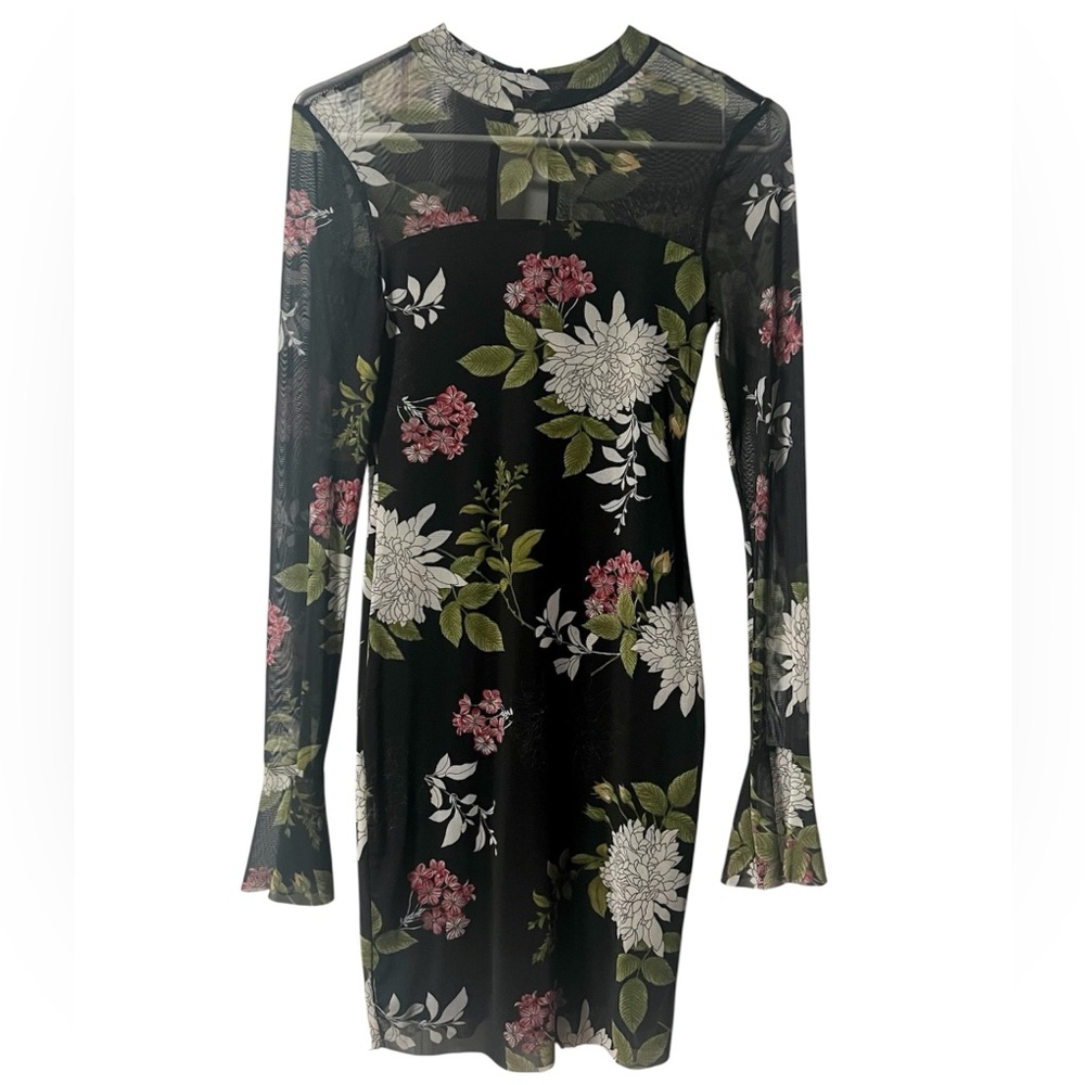 (NWT) Emerald Sundae | Black Floral Mesh Midi Dress
